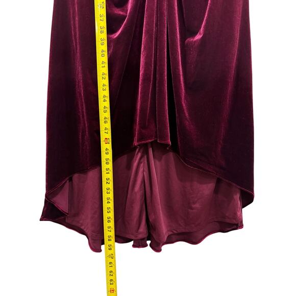Adrianna Papell Plus Size Velvet V Neck Draped High Low Gown Burgundy NWT 14W - Picture 8 of 10